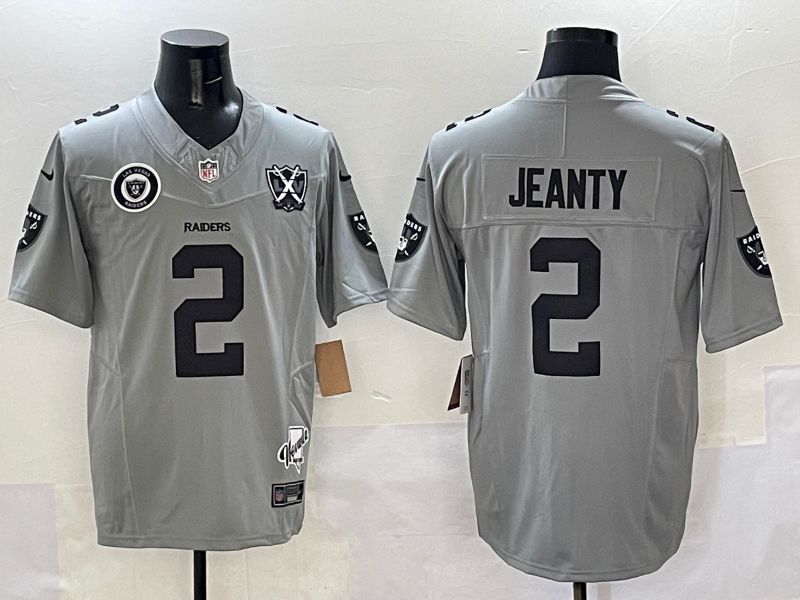 Men 2025 Oakland Raiders 2 Jeanty Grey Throwback Three generations Nike Limited NFL Jersey style 1